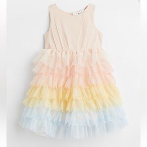 H&M tulle ombré tiered ruffle rainbow dress, size 8